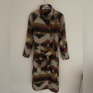 Patterned Long Sleeve Belted Coat